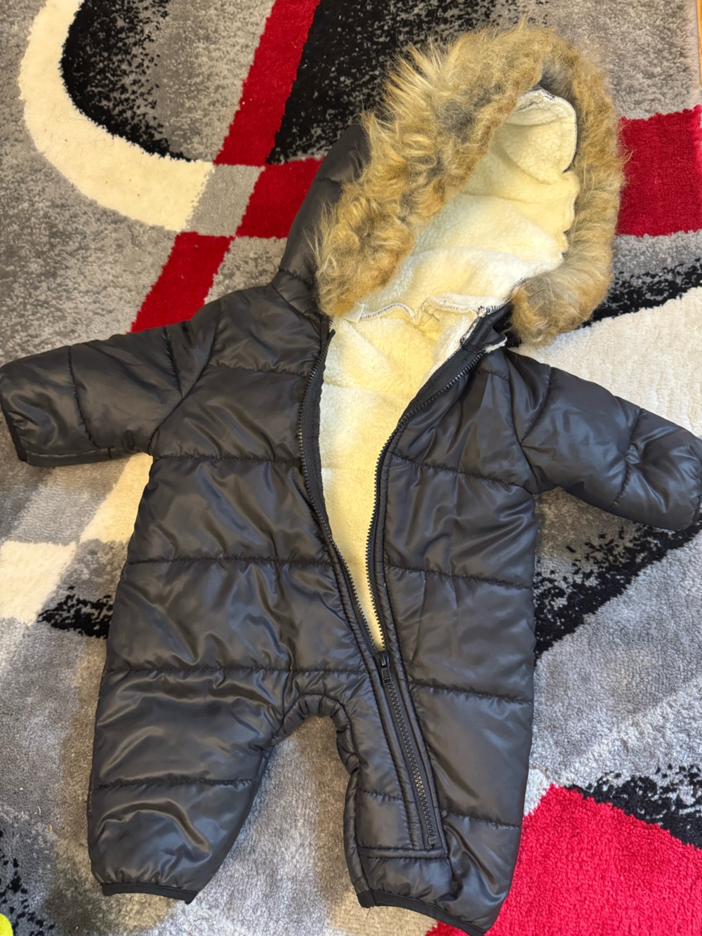 Kids Black Puffer Jacket with Faux-Fur Trim